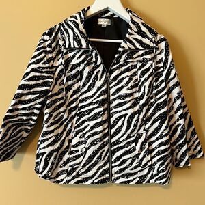 STUDIO WORKS animal print zebra zip jacket. Lined. XL.